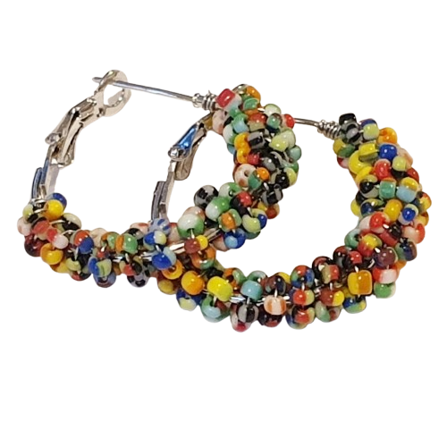 Make Your Own Seed Bead Hoop Earrings - Silver