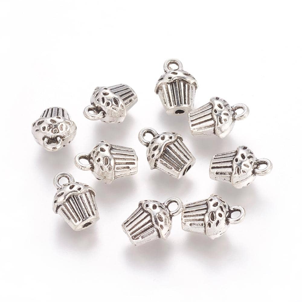 Antique Silver Cup Cake Charm