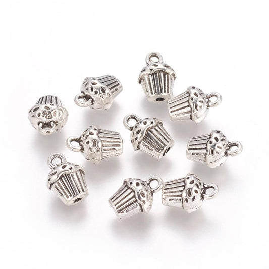 Antique Silver Cup Cake Charm