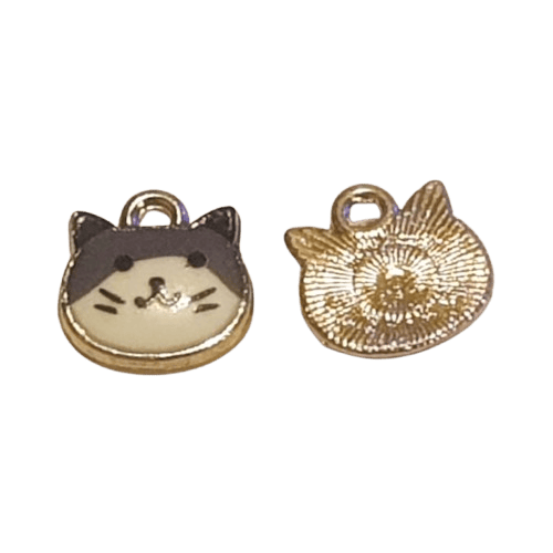 Enamel grey Cat Head Charm image 0
